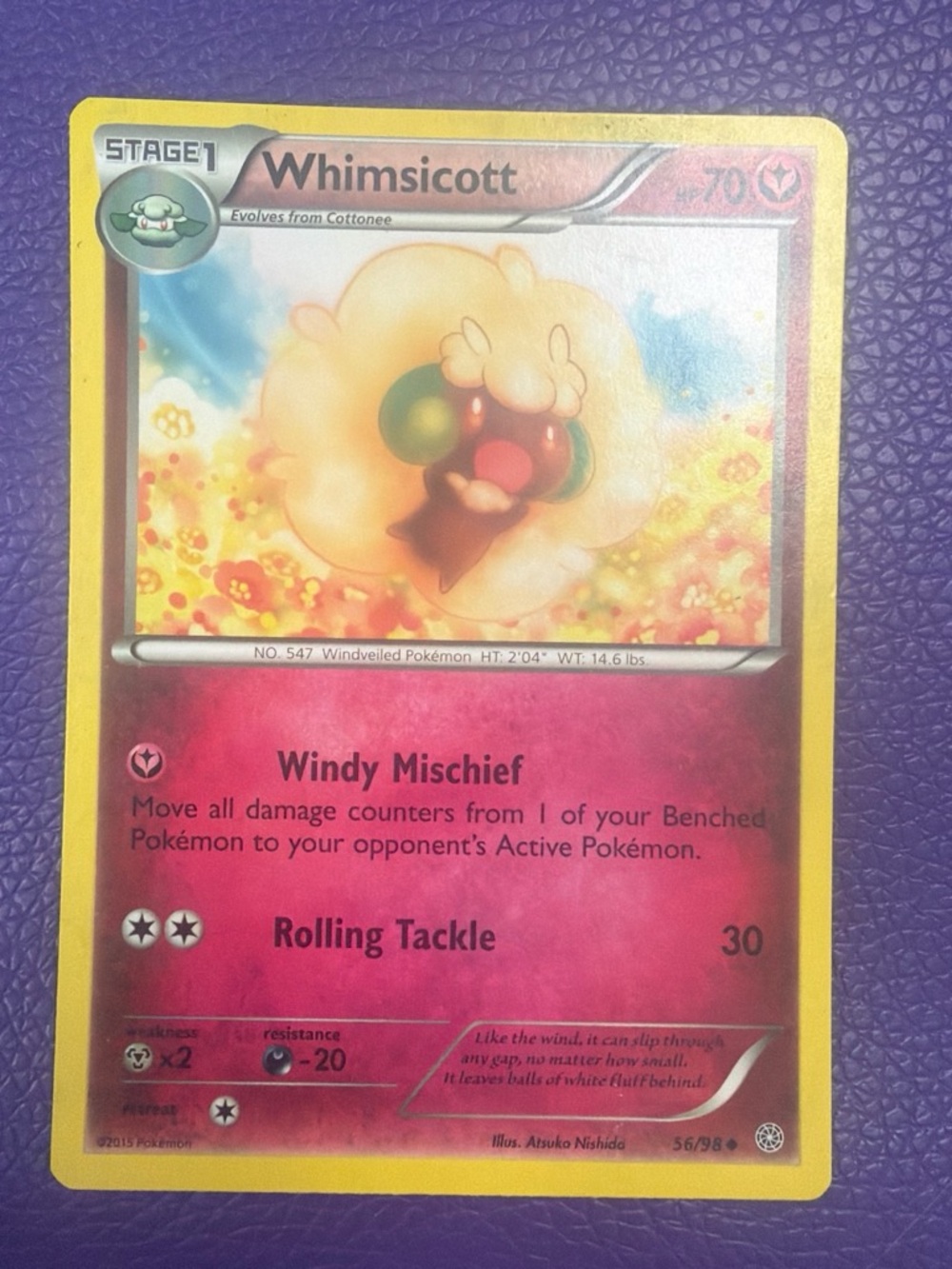 Pokemon Whimsicott Pink Yellow Trading Card